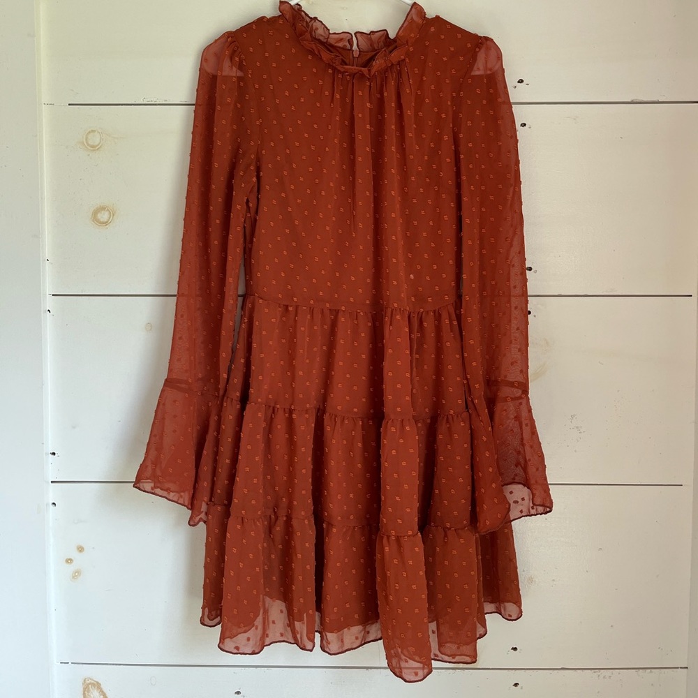 Burnt orange polka dot dress